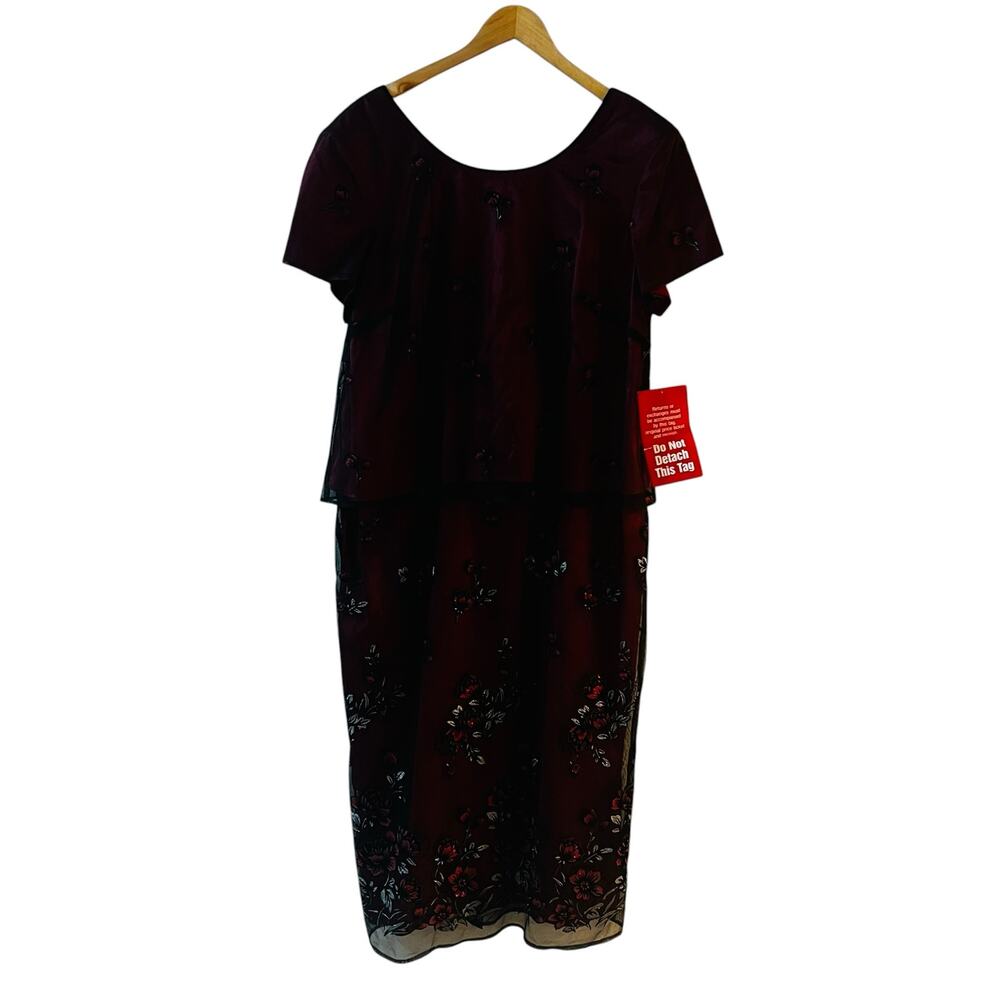 Virgo Vintage Burgundy Embroidered Floral Layered Dress Size 20W NWT
